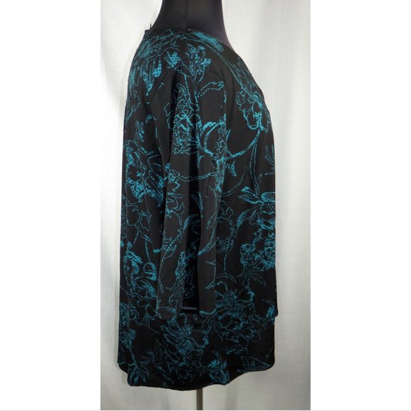 Avenue Women's Black And Teal Floral Blouse Zipper Detail Plus Size 22-24 - Picture 7 of 9
